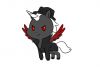 Black Unicorn with white hair and red eyes and red wings with a black fedora and black trench coat